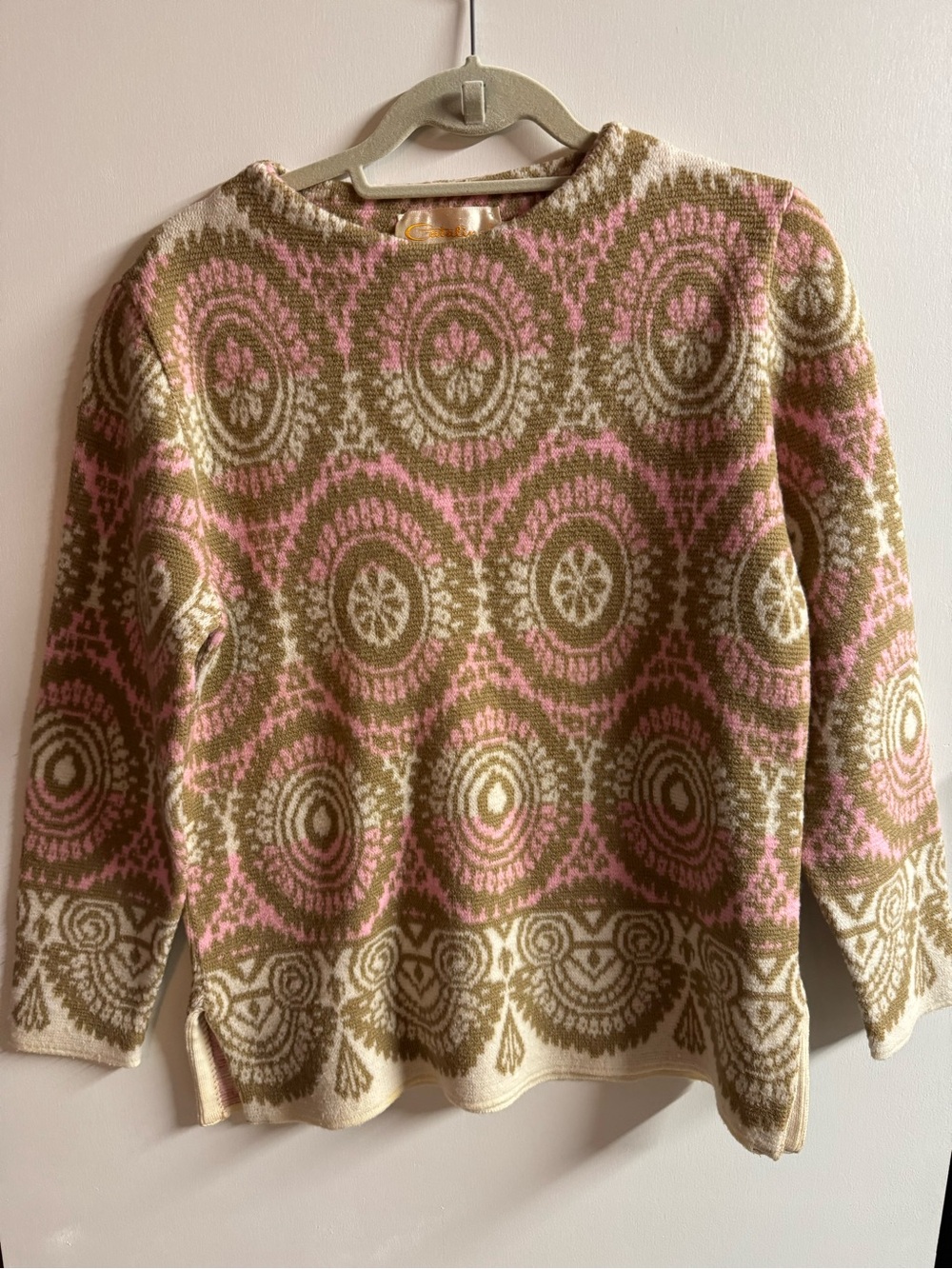 Catalina Pink, Olive & Cream Medallion Crewneck Sweater